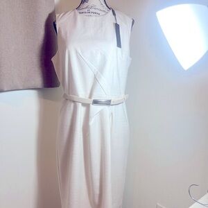 Cream, linen size 12 dress. Satin lined, zippered slit in the back.